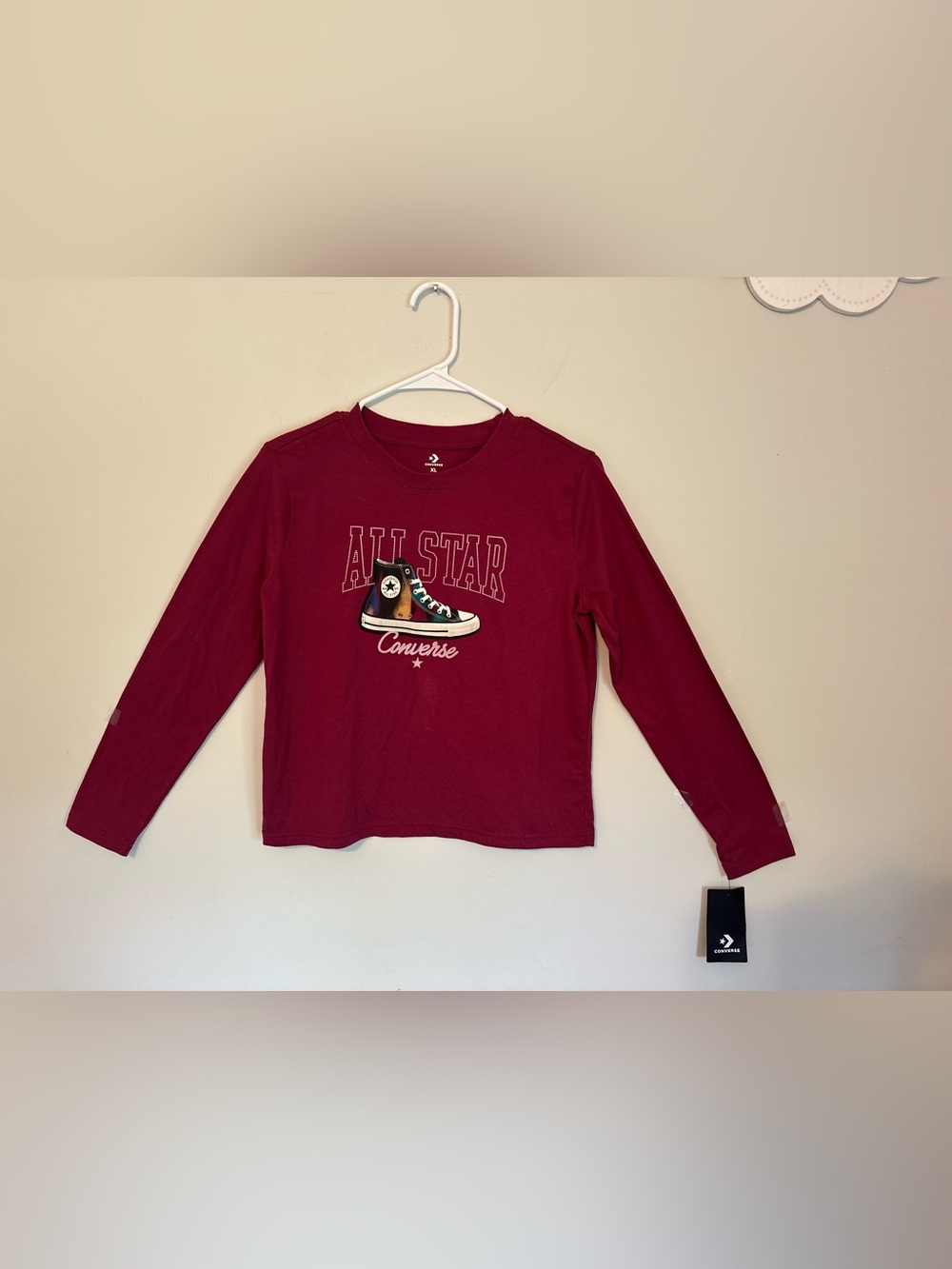 Converse Maroon Long-Sleeve Kids Tee with Sneaker Graphic